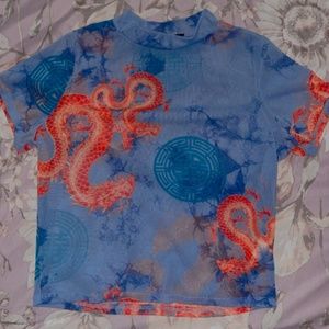 see-through Chinese dragon long crop top
